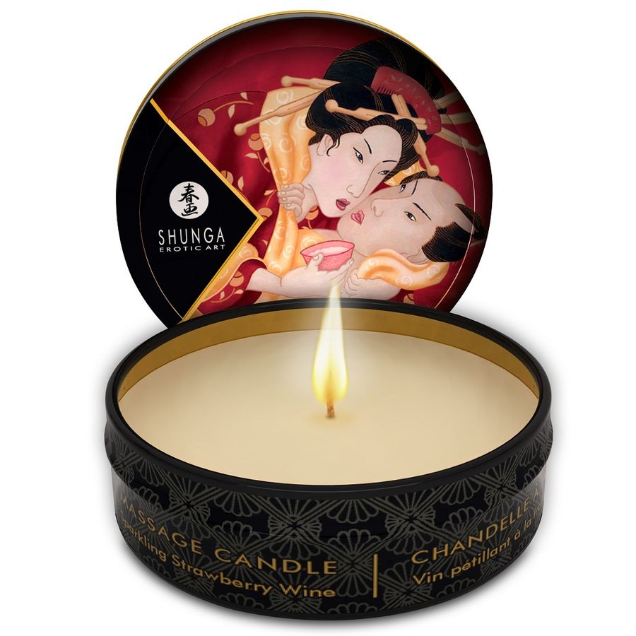 Shunga Mini Caresse, bougie de massage fraises et cava 30 ml