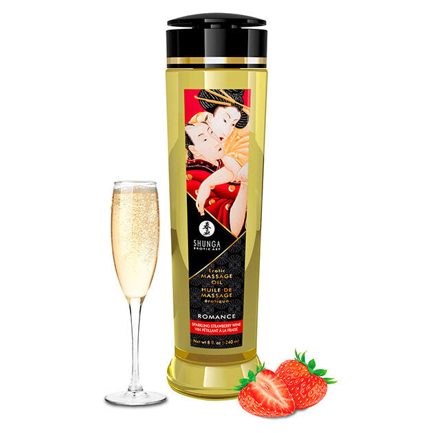 Shunga Romance, huile de massage fraise et cava 240 ml