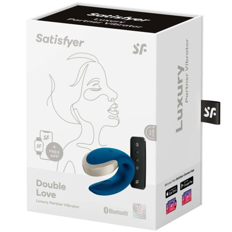 Satisfyer Double Love Luxury – Vibromasseur couple connecté silicone & métal bleu