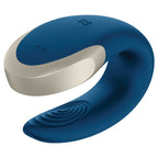 Satisfyer Double Love Luxury – Vibromasseur couple connecté silicone & métal bleu