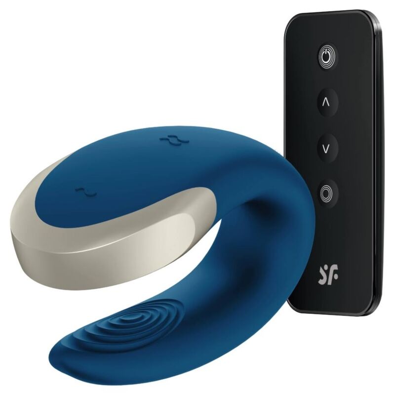 Satisfyer Double Love Luxury – Vibromasseur couple connecté silicone & métal bleu