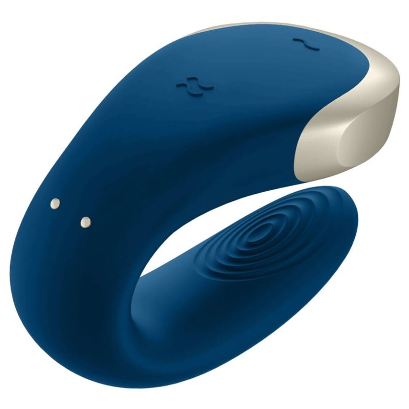 Satisfyer Double Love Luxury – Vibromasseur couple connecté silicone & métal bleu
