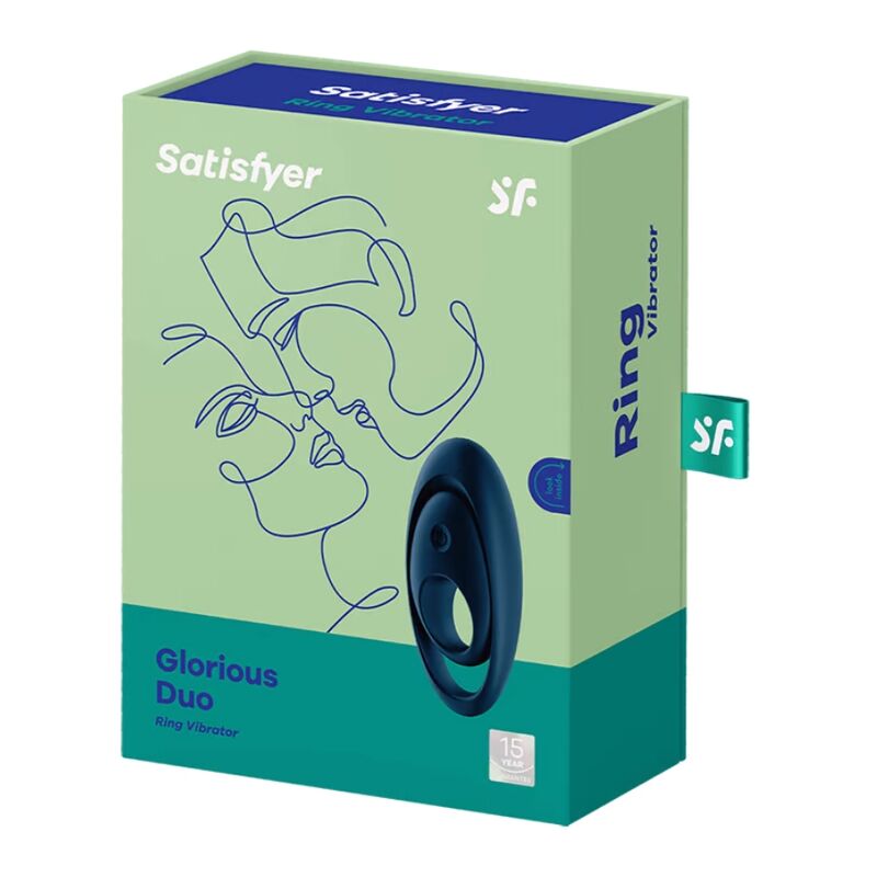 Satisfyer Glorious Duo – Anneau pénien vibrant double avec stimulateur clitoridien bleu